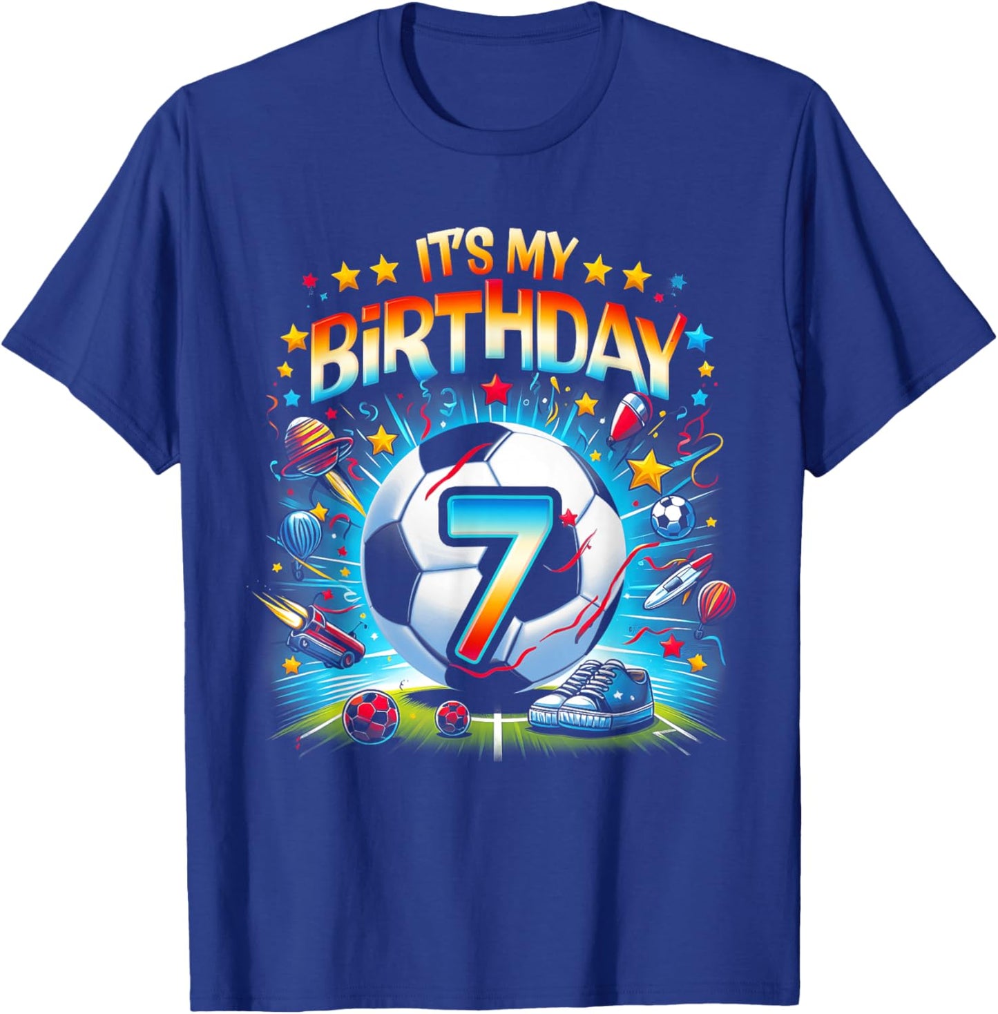 Kids It's My 7th Birthday Boys Soccer Football 7 Years Old T-Shirt - T-Shirt | Royal