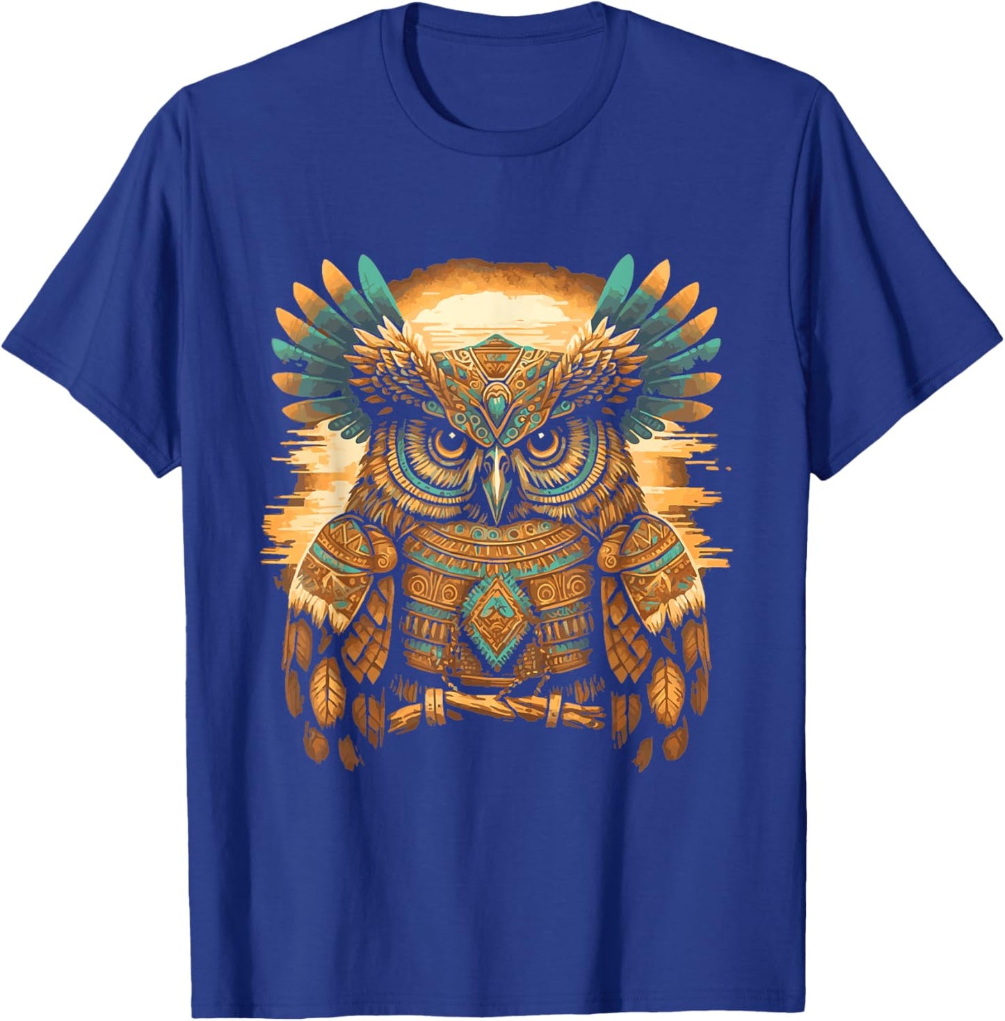 Western Art Owl Aztec Native American Bird Art Design T-Shirt - T-Shirt | Royal