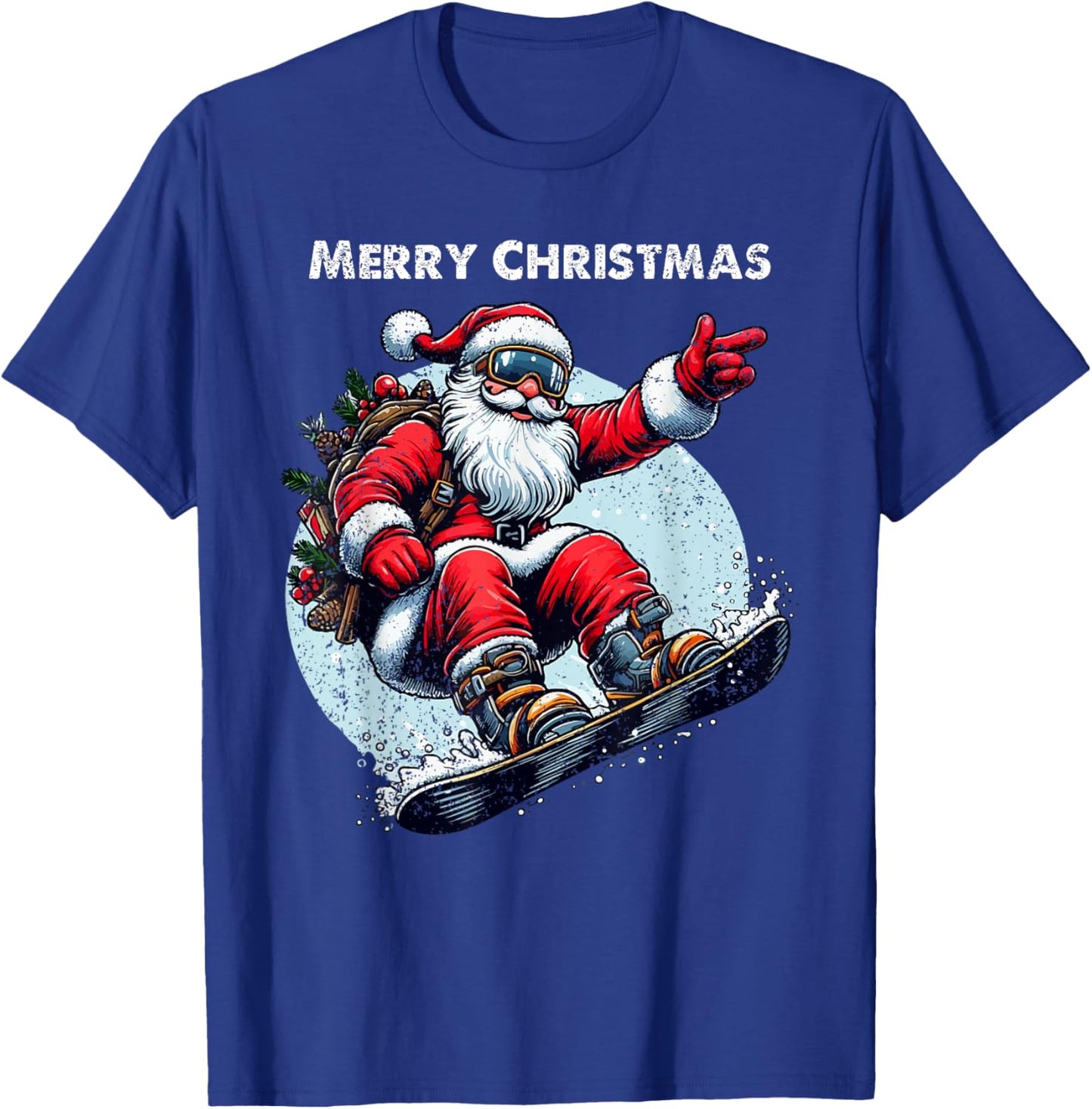 Santa Claus Snowboarding Merry Christmas Winter Holiday Xmas T-Shirt - T-Shirt | Royal