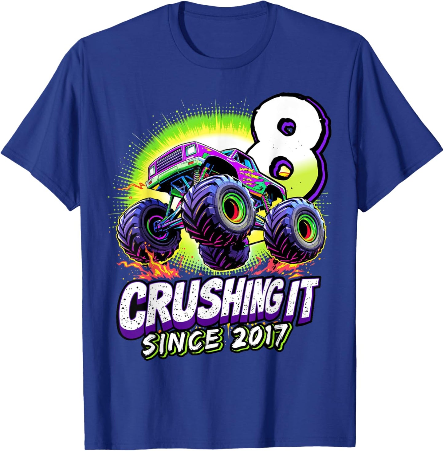 Birthday Monster Truck 8 year Old Boys 8th Party Born 2017 T-Shirt - T-Shirt | Royal