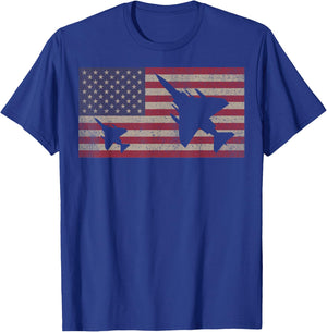 F-4 Phantom II Jet Fighter Plane USA Patriotic Flag T-Shirt - T-Shirt | Royal