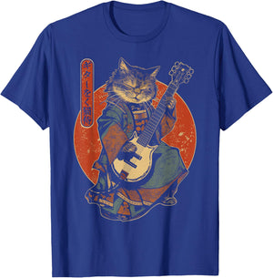 Japanese Samurai Cat Playing The Electric Guitar T-Shirt - T-Shirt | Royal