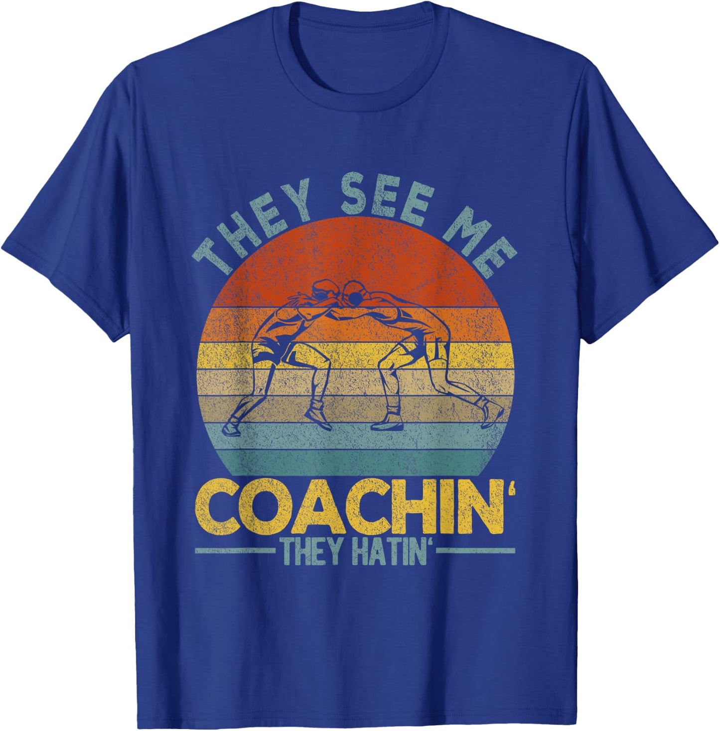 Funny Scholastic Wrestling Coach Folkstyle Wrestling Retro T-Shirt - T-Shirt | Royal
