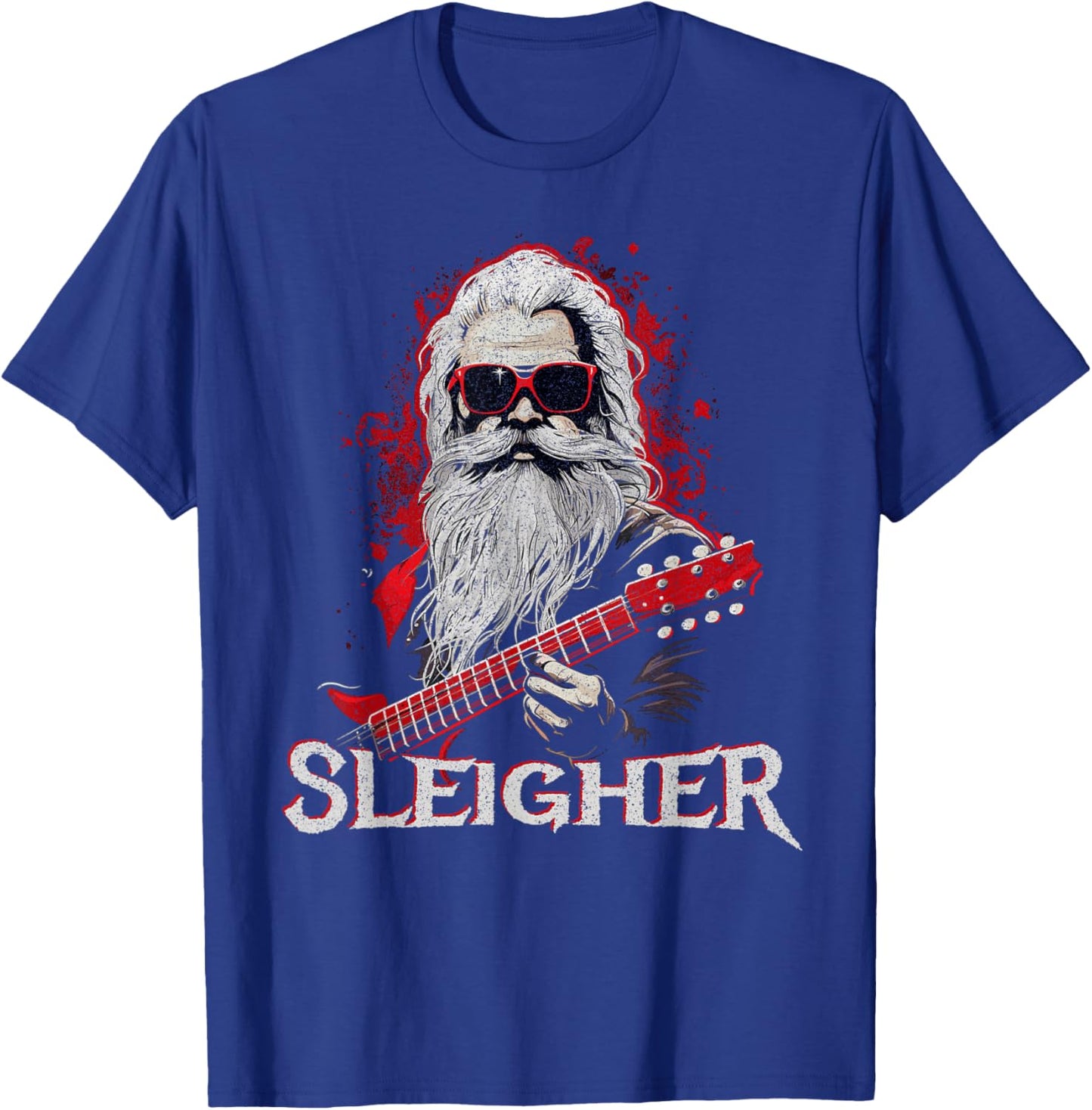 Funny Christmas Rocker Band Santa Playing Guitar Sleigher T-Shirt - T-Shirt | Royal