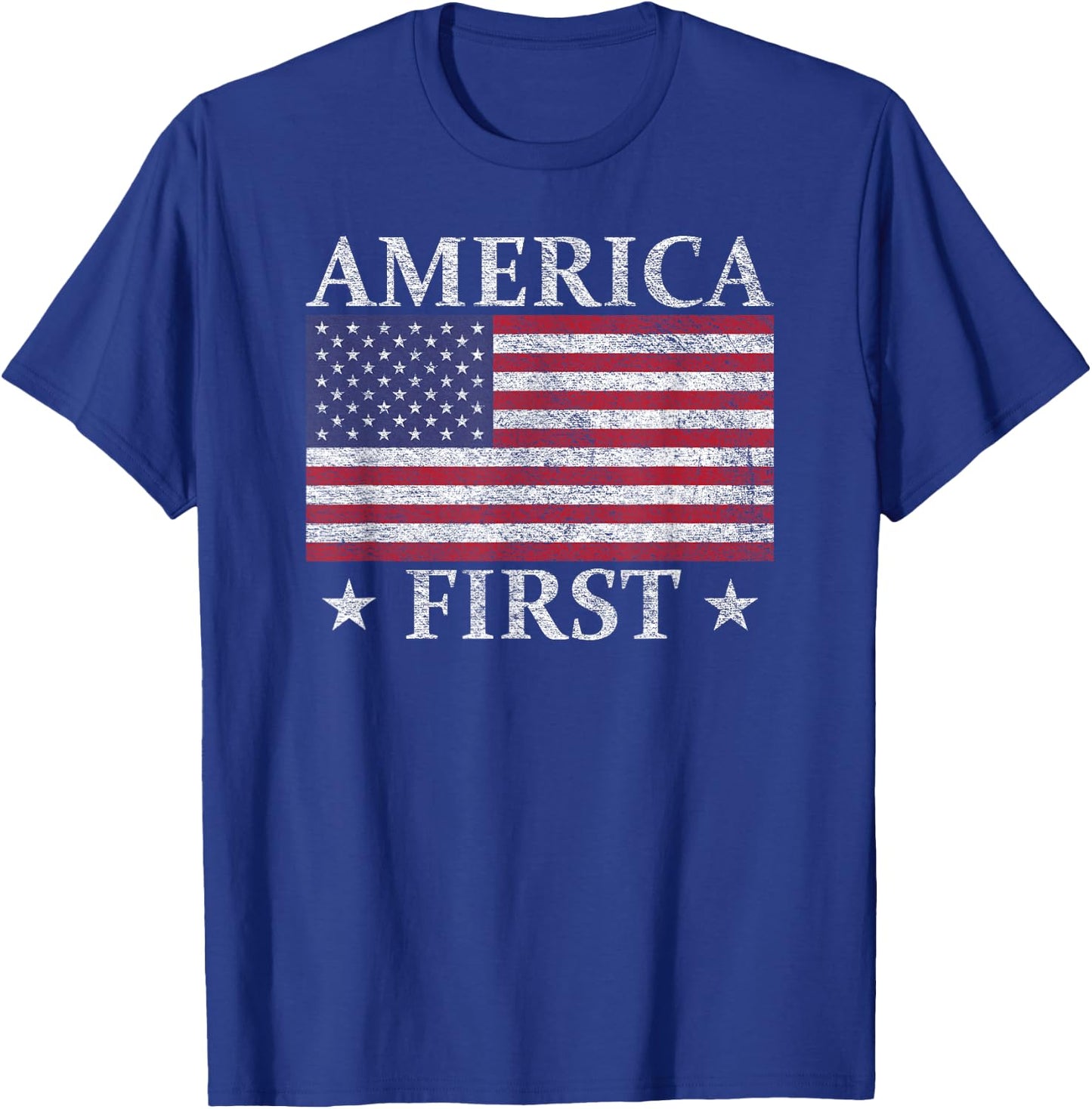 America First USA American Flag Patriot Stars and Stripes T-Shirt - T-Shirt | Royal