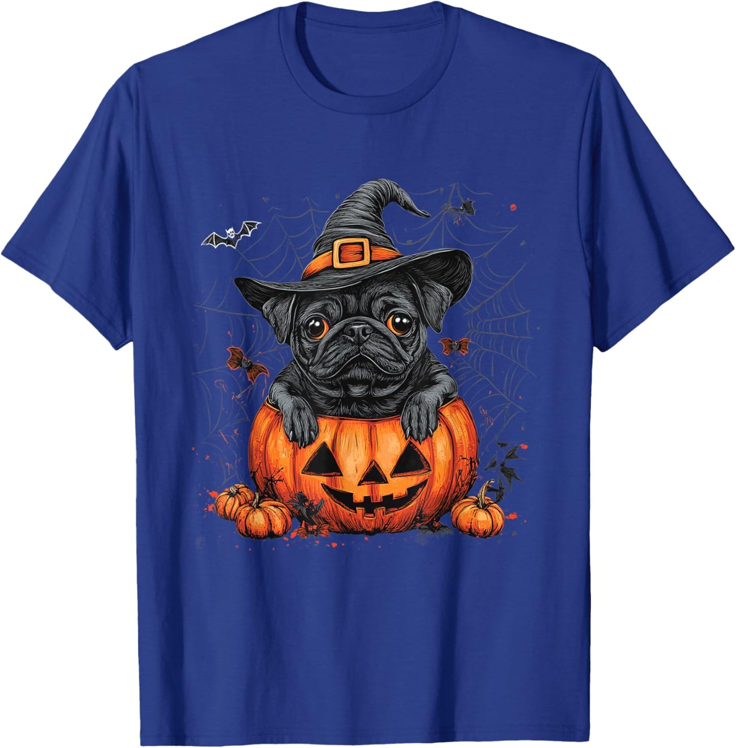 Black Pug Dog Pumpkin Halloween Thanksgiving Men Women Dog T-Shirt - T-Shirt | Royal