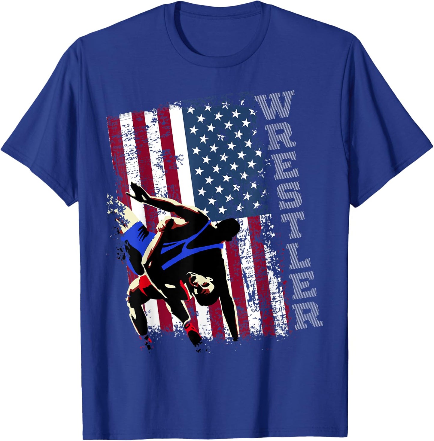 Distressed Look Wrestling American Flag Gift Men T-Shirt - T-Shirt | Royal