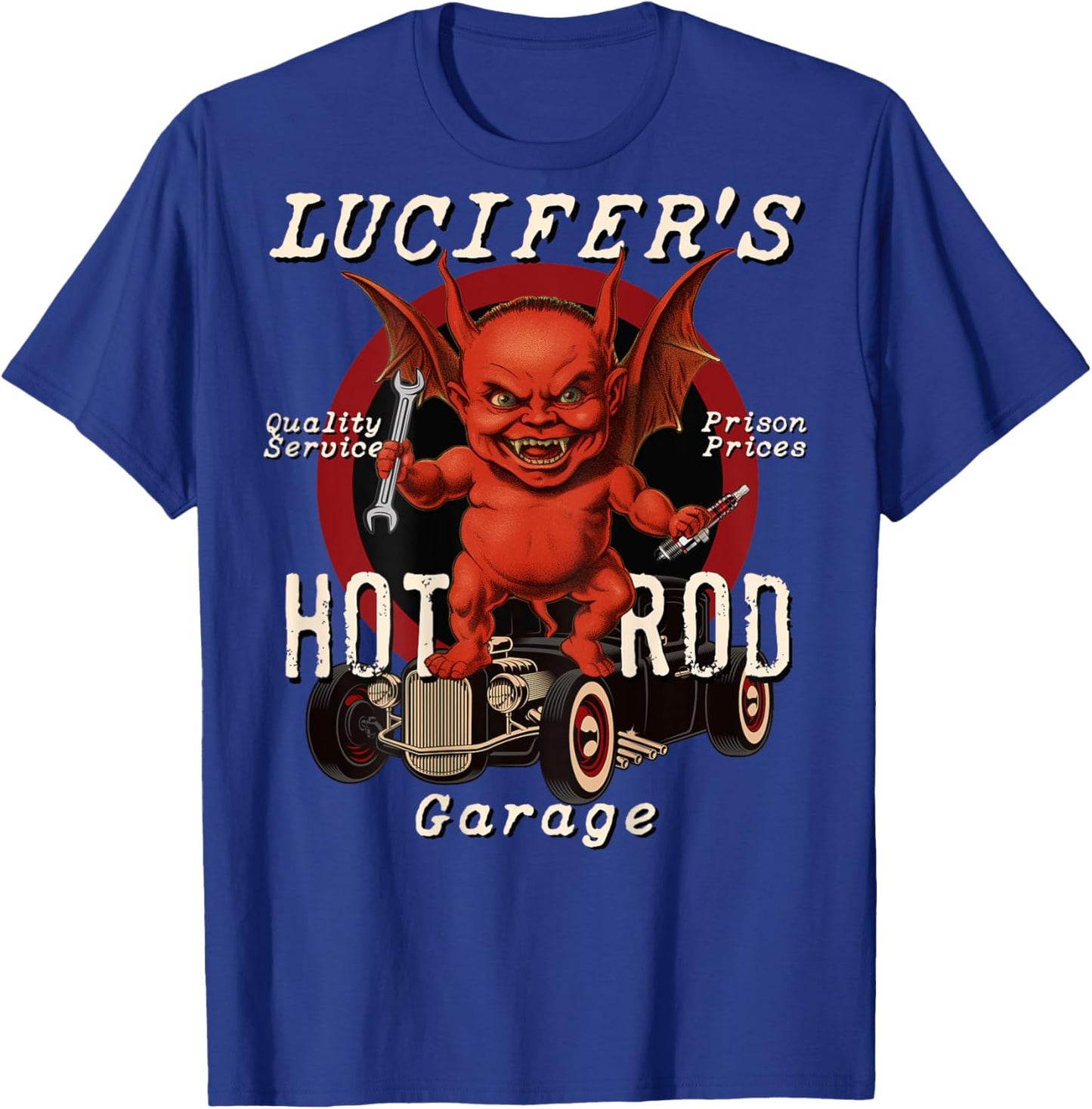 The Dirty Gringo Lucifer's Hot Rod Garage Fat Devil Mechanic Retro Rockabilly - Black - Small - -Adults - Short Sleeve - Cotton, Polyester Blend T-Shirt - T-Shirt | Royal