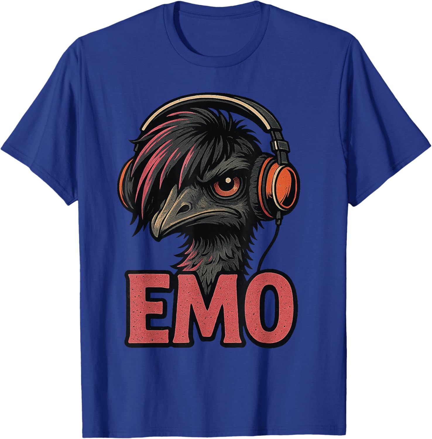 Emo Emu Vibes Alternative Bird with Headphones Retro Design T-Shirt - T-Shirt | Royal