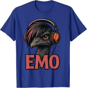 Emo Emu Vibes Alternative Bird with Headphones Retro Design T-Shirt - T-Shirt | Royal