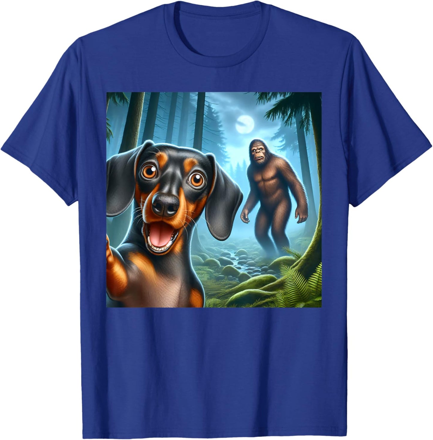Dachshund Selfie with bigfoot sasquatch T-Shirt - T-Shirt | Royal