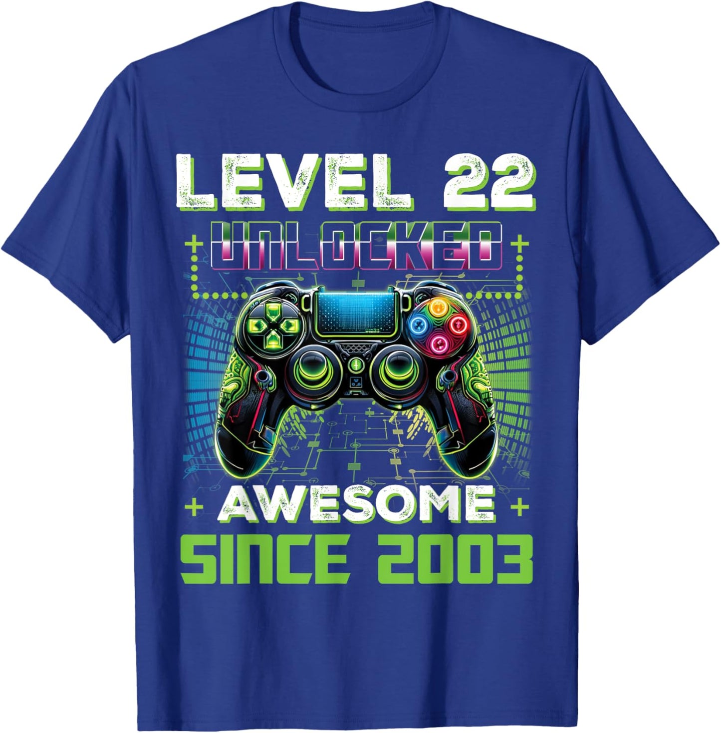 Level 22 Unlocked Video Game Controller 22nd Birthday Gamer T-Shirt - T-Shirt | Royal