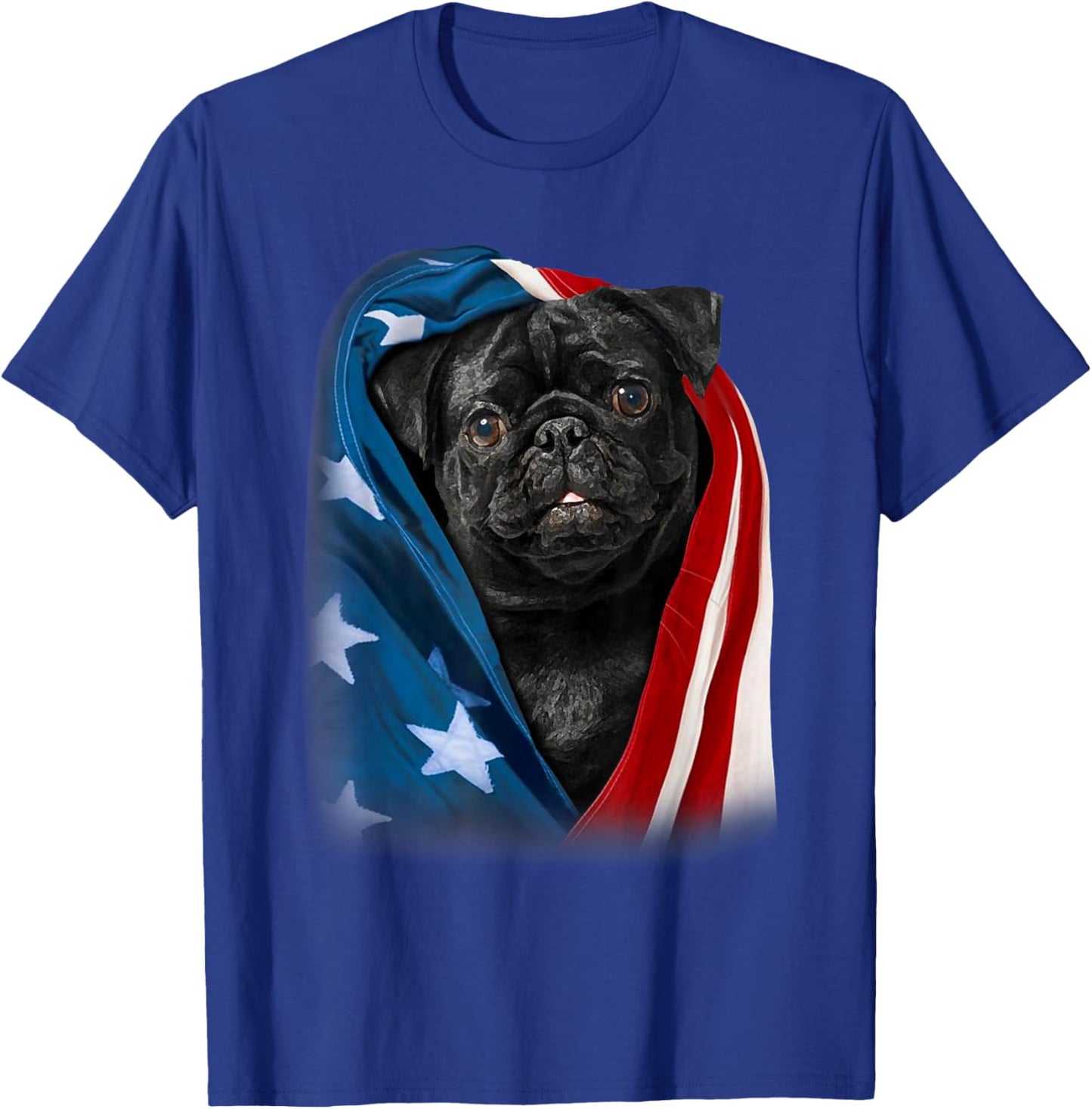 Pug Black Dog American Flag 4th Of July Animal Patriotic Men T-Shirt - T-Shirt | Royal