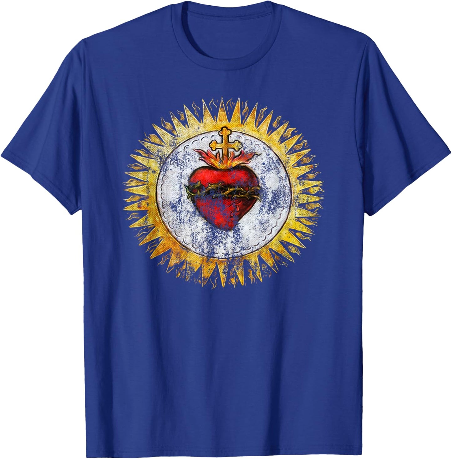 Sacred Heart of Jesus Christ Vintage Christian T-Shirt - T-Shirt | Royal