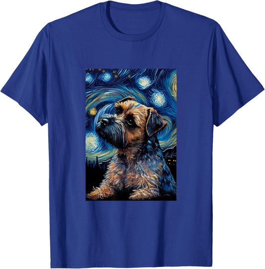 Border Terrier in Starry Night Painting Dog Mom Dad T-Shirt - T-Shirt | Royal