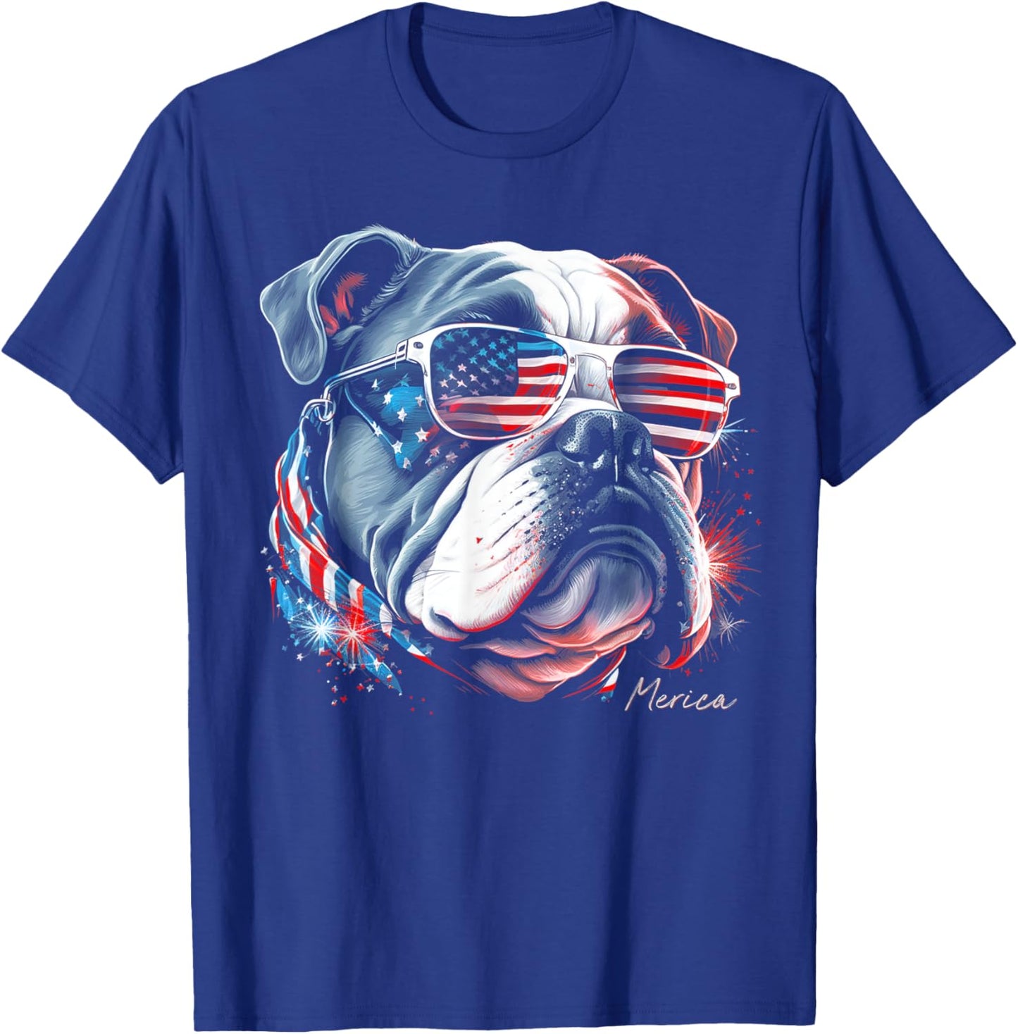 English Bulldog Dog 4th of July American Flag USA Funny T-Shirt - T-Shirt | Royal