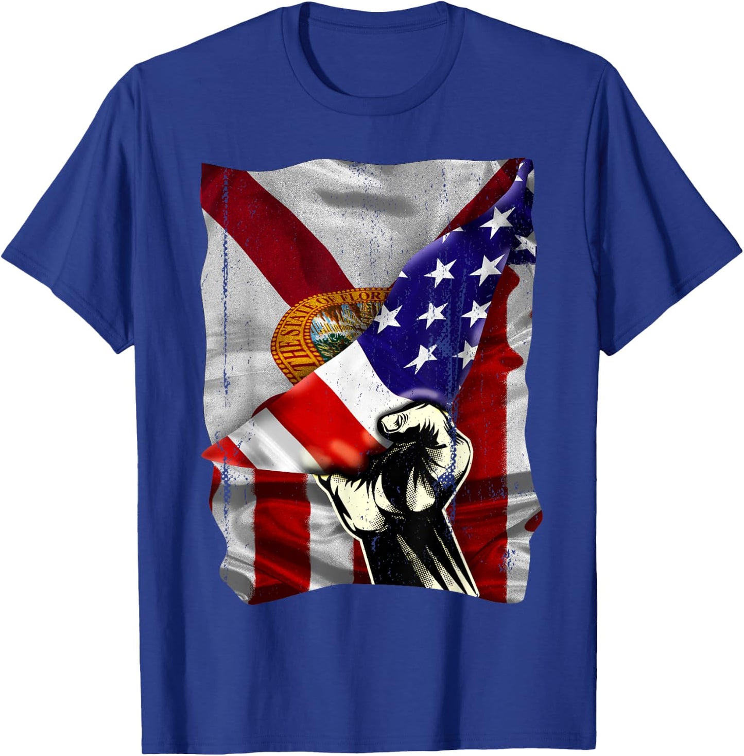 Florida State Flag Distressed US American Patriotic FL Women Kids Men T-Shirt - T-Shirt | Royal