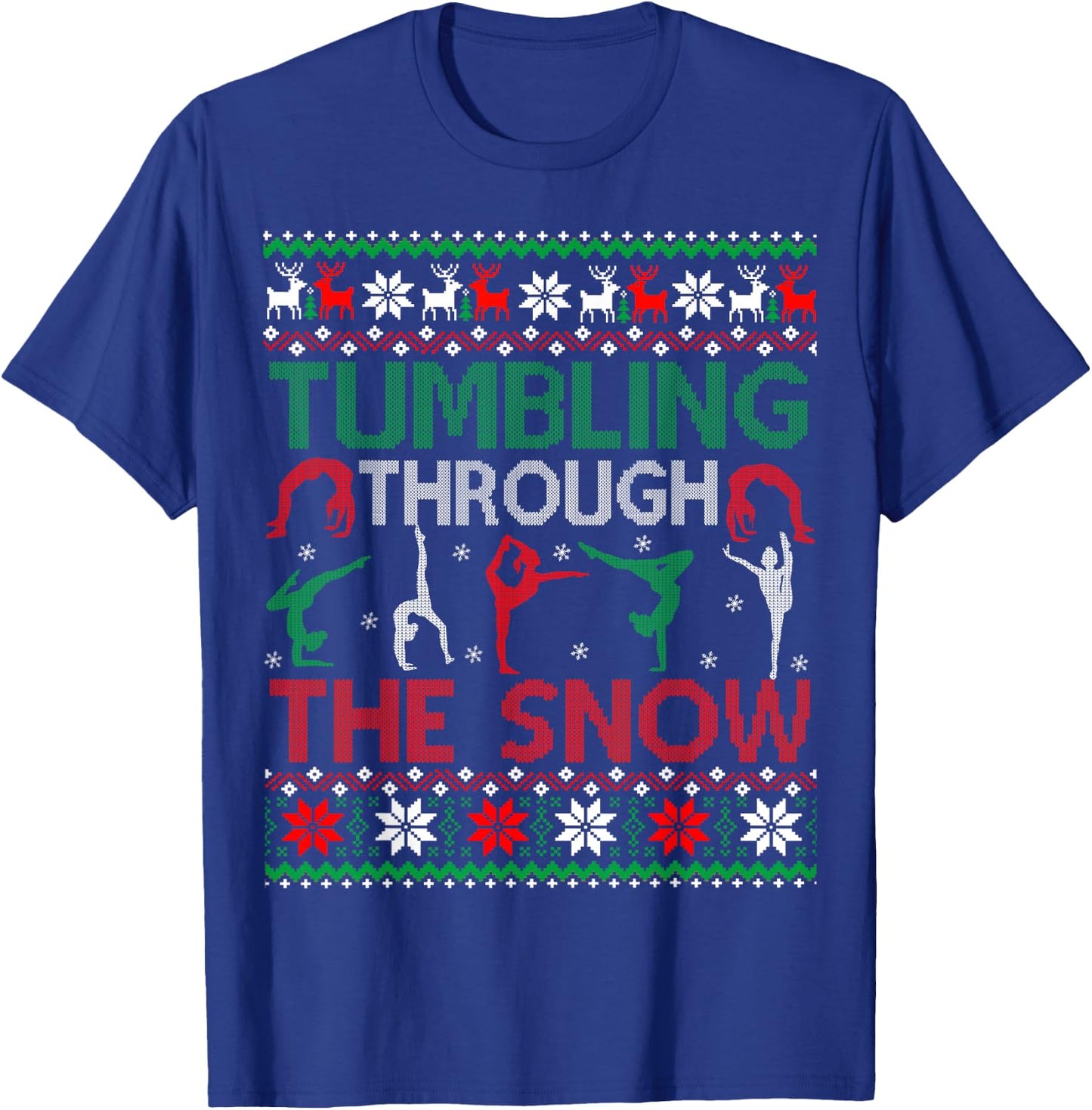 Tumbling Gymnastics Ugly Christmas Sweater Party T-Shirt - T-Shirt | Royal