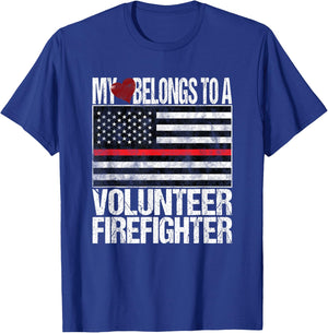 Red Line Flag Fireman Wife Girlfriend Volunteer Firefighter T-Shirt - T-Shirt | Royal