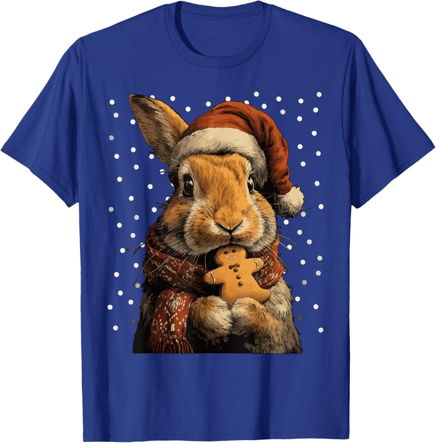Christmas Rabbit in Santa Hat Gingerbread Cookie Snow Animal T-Shirt - T-Shirt | Royal