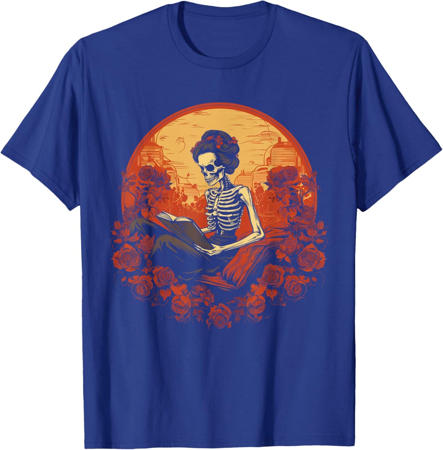 Vintage Spooky Bookworm Reader Skeleton Women, Girls T-Shirt - T-Shirt | Royal
