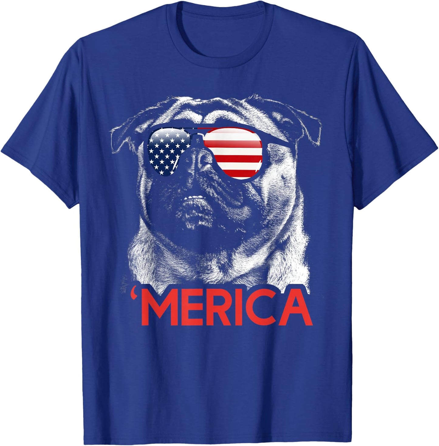 Merica Pug American Flag 4th of July Independence Day Women Men T-Shirt - T-Shirt | Royal