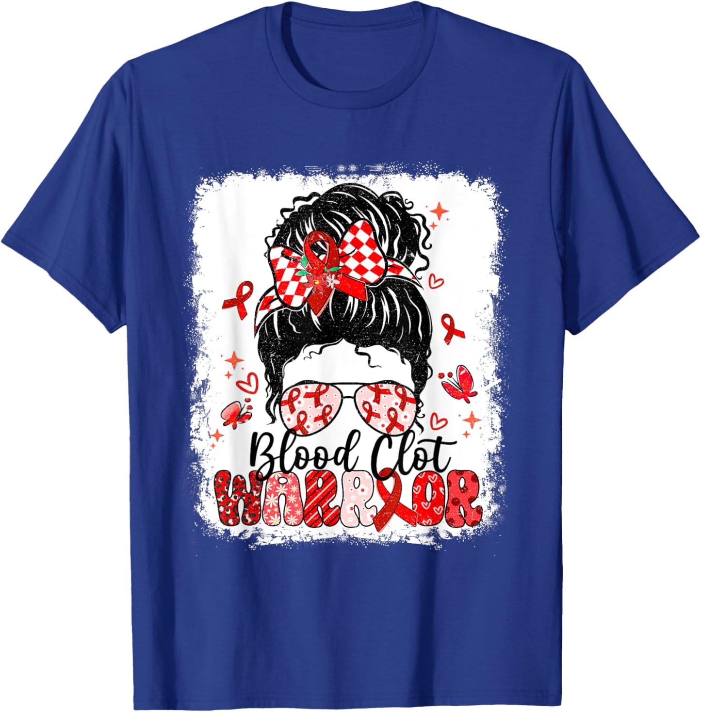 Warrior Messy Bun Red Ribbon Blood Clot Awareness T-Shirt - T-Shirt | Royal