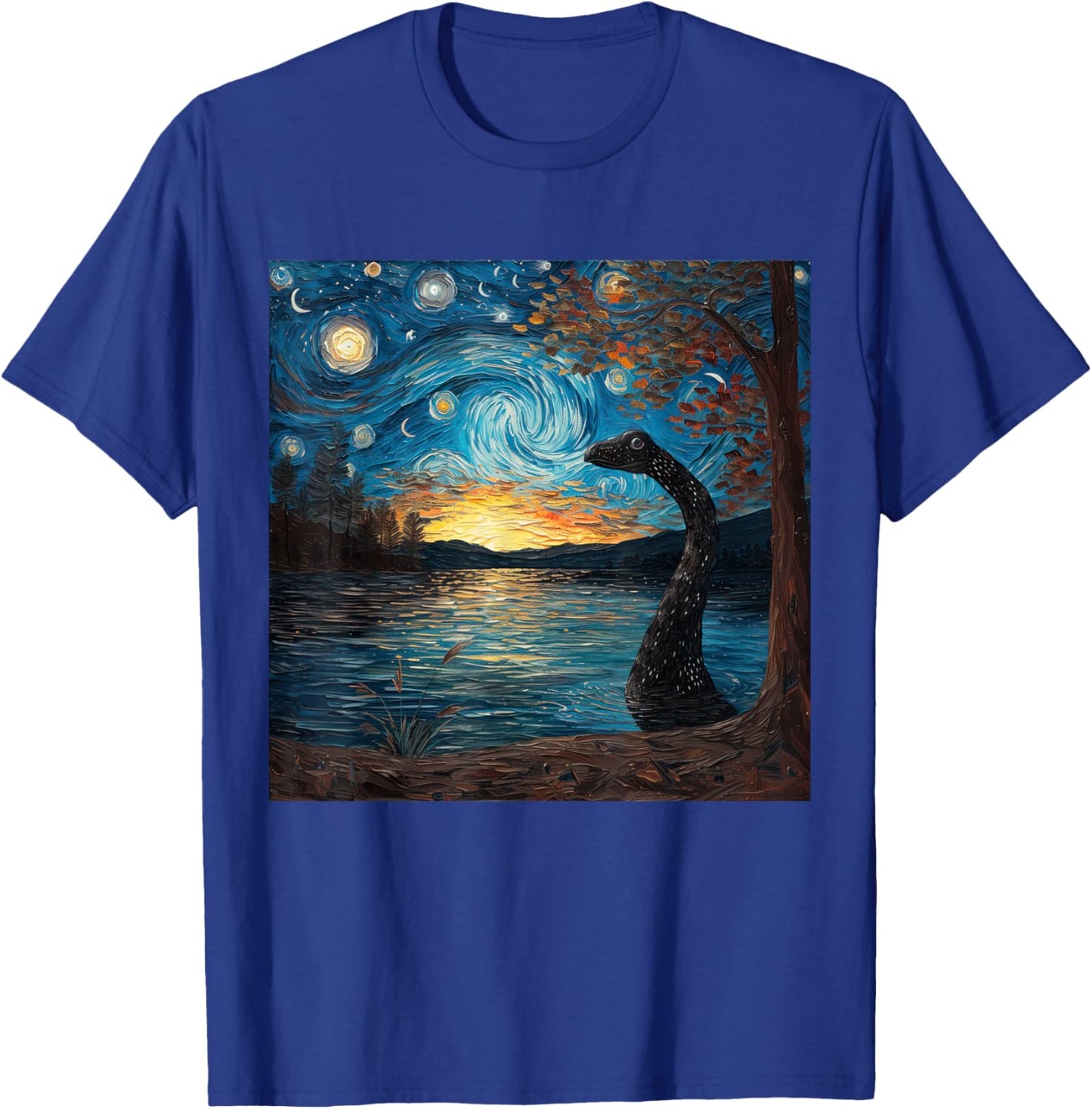 Loch Ness Monster Starry Night Van Gogh Style Nessie T-Shirt - T-Shirt | Royal