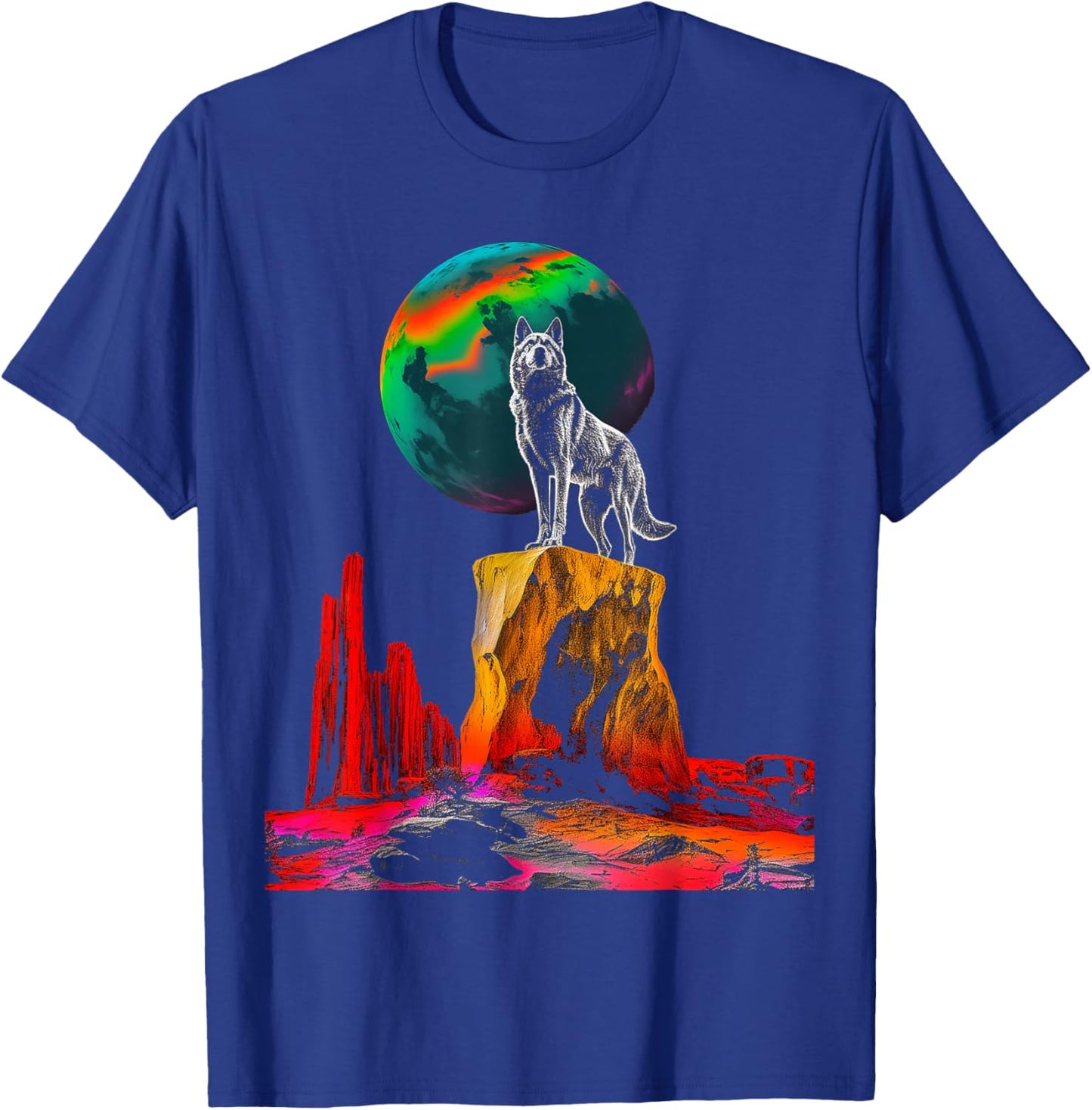 Wolf Moon Colorful Animal Nature Stones Art Wolf T-Shirt - T-Shirt | Royal