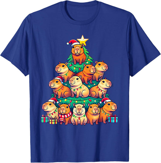 Capybara Christmas Tree Apparel -Adult Capybara Xmas T-Shirt - T-Shirt | Royal