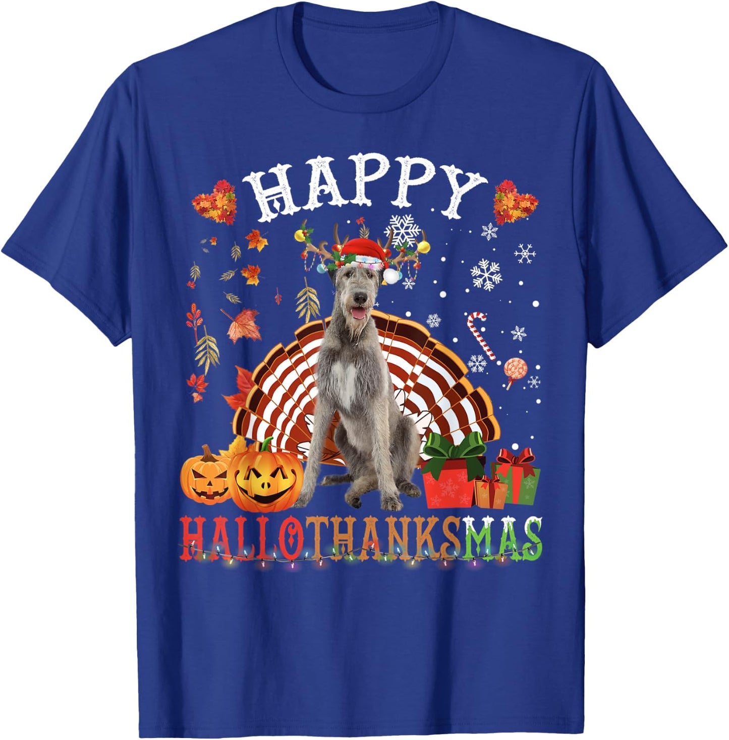 Halloween Thanksgiving Christmas Irish Wolfhound XMas T-Shirt - T-Shirt | Royal