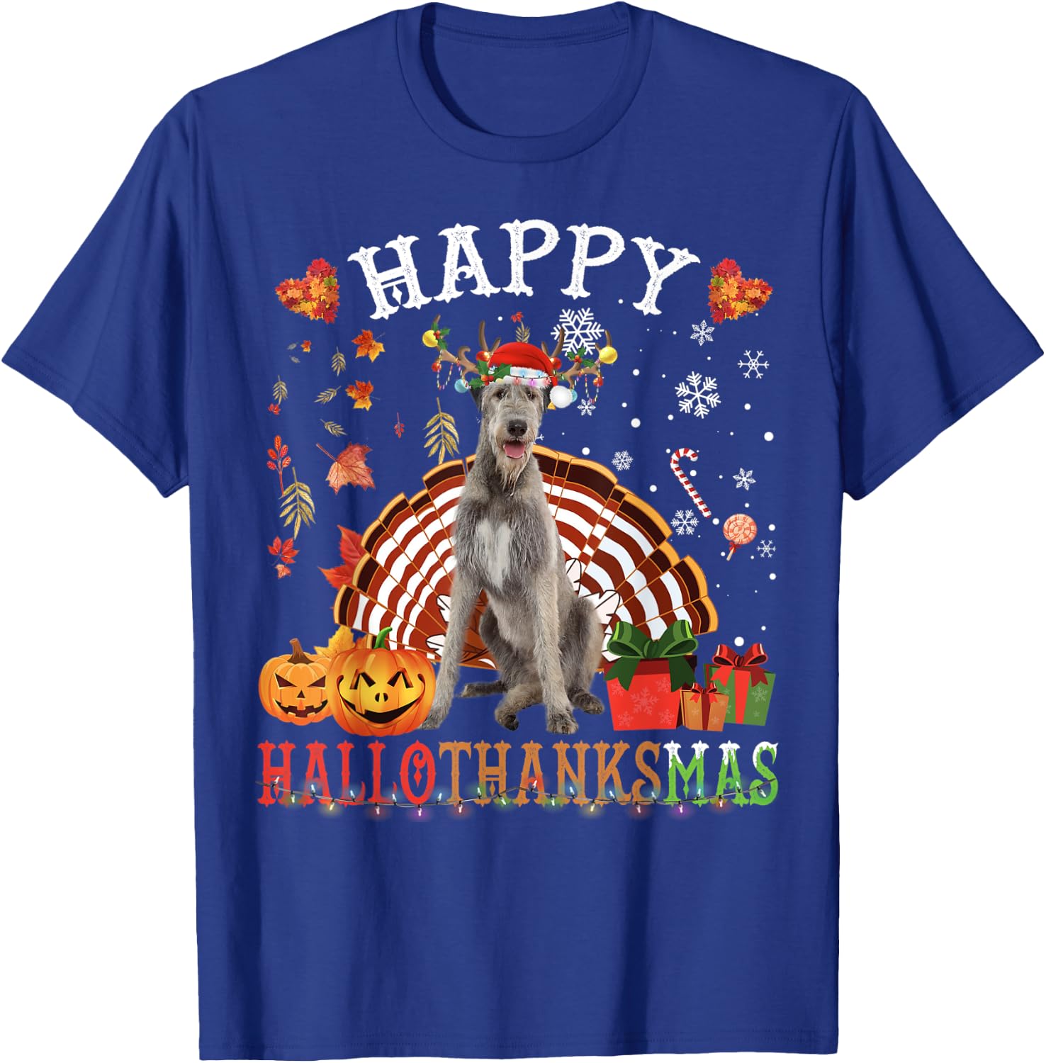 Halloween Thanksgiving Christmas Irish Wolfhound XMas T-Shirt - T-Shirt | Royal