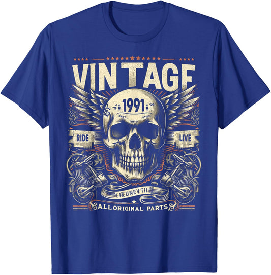 Vintage 1991 born in 1991 birthday skull biker motorcycle T-Shirt - T-Shirt | Royal