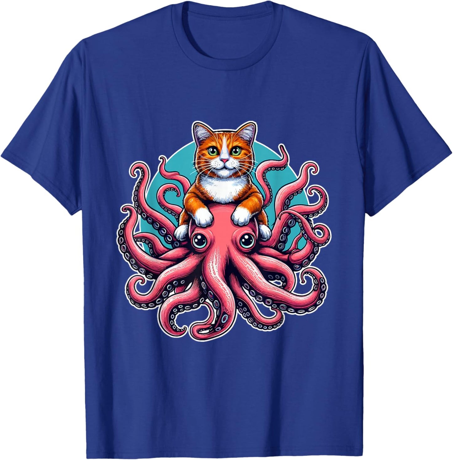 Cat Riding Octopus Shirt Funny Sea Animal Pet Kitten Lover Women Kids T-Shirt - T-Shirt | Royal