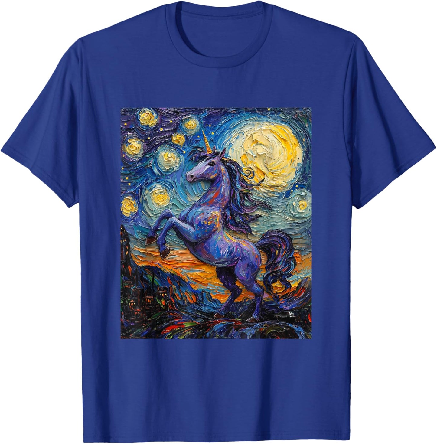 Cute Unicorn - Van Gogh Style - Starry Night T-Shirt - T-Shirt | Royal
