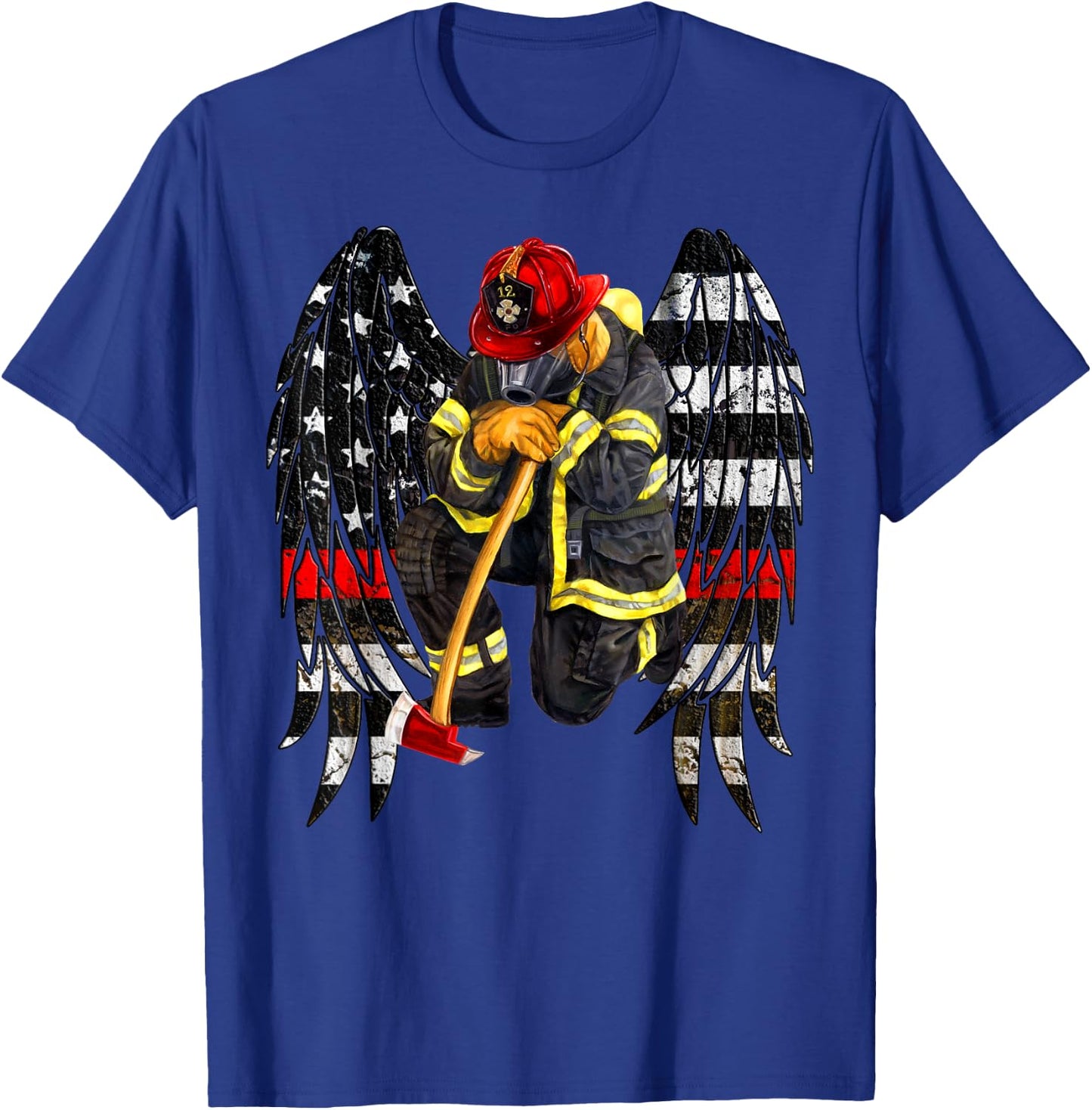 Firefighters Flag Angel Wings Gift Kneel firefighter prayer T-Shirt - T-Shirt | Royal