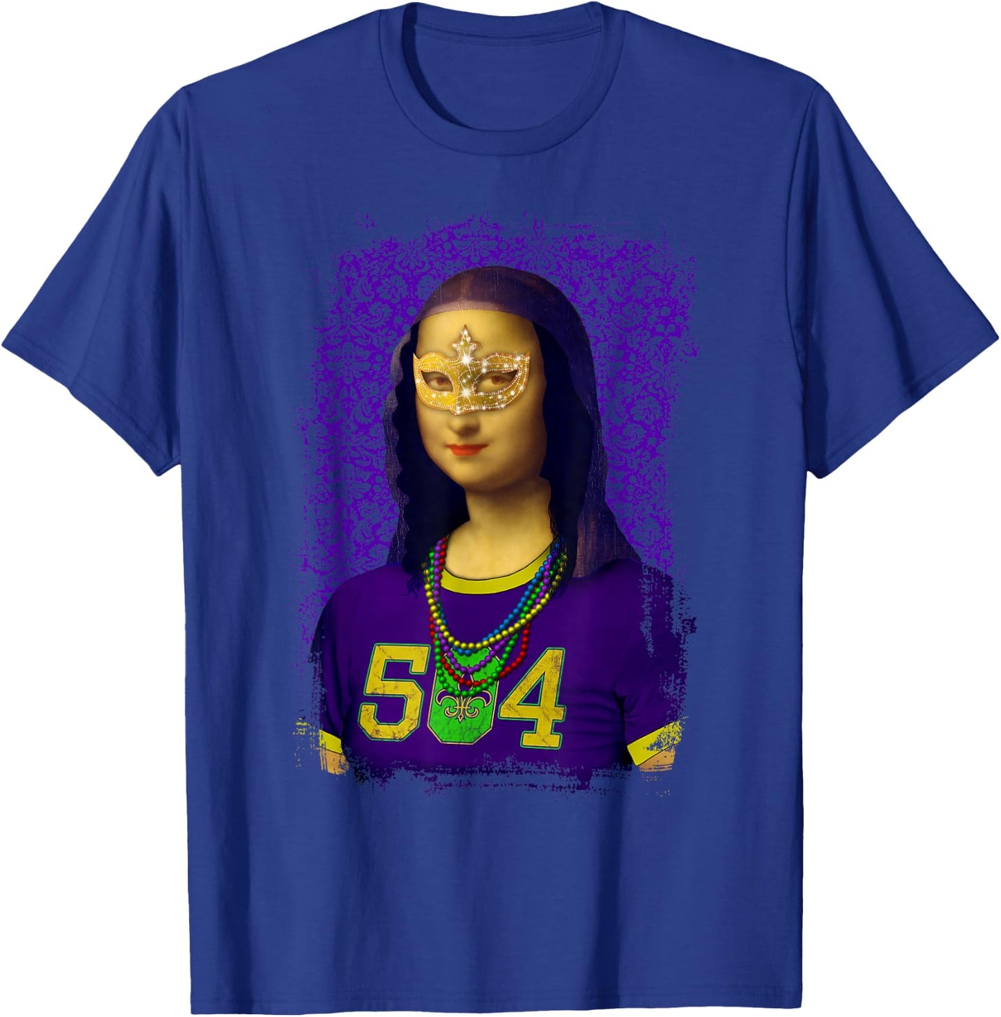Funny 504 New Orleans Mardi Gras Mona Lisa Mashup T-Shirt - T-Shirt | Royal