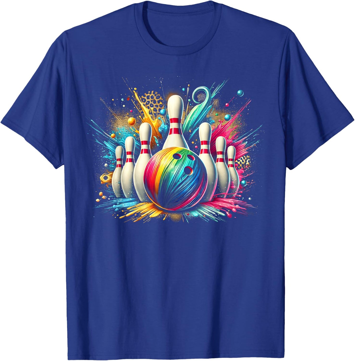 Colorful Bowling Game Day Bowling Flames Ball T-Shirt - T-Shirt | Royal