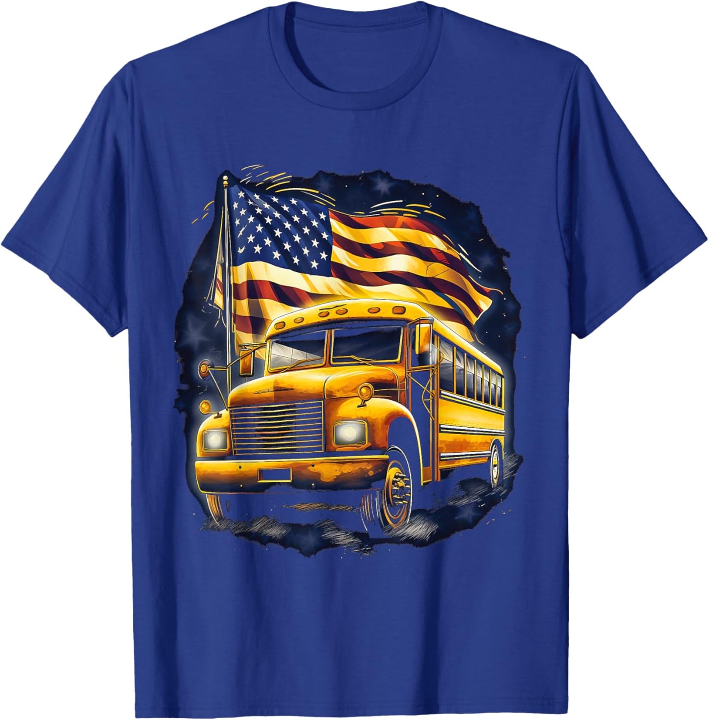 School Bus Driver USA American Flag Funny Bus Driver T-Shirt - T-Shirt | Royal