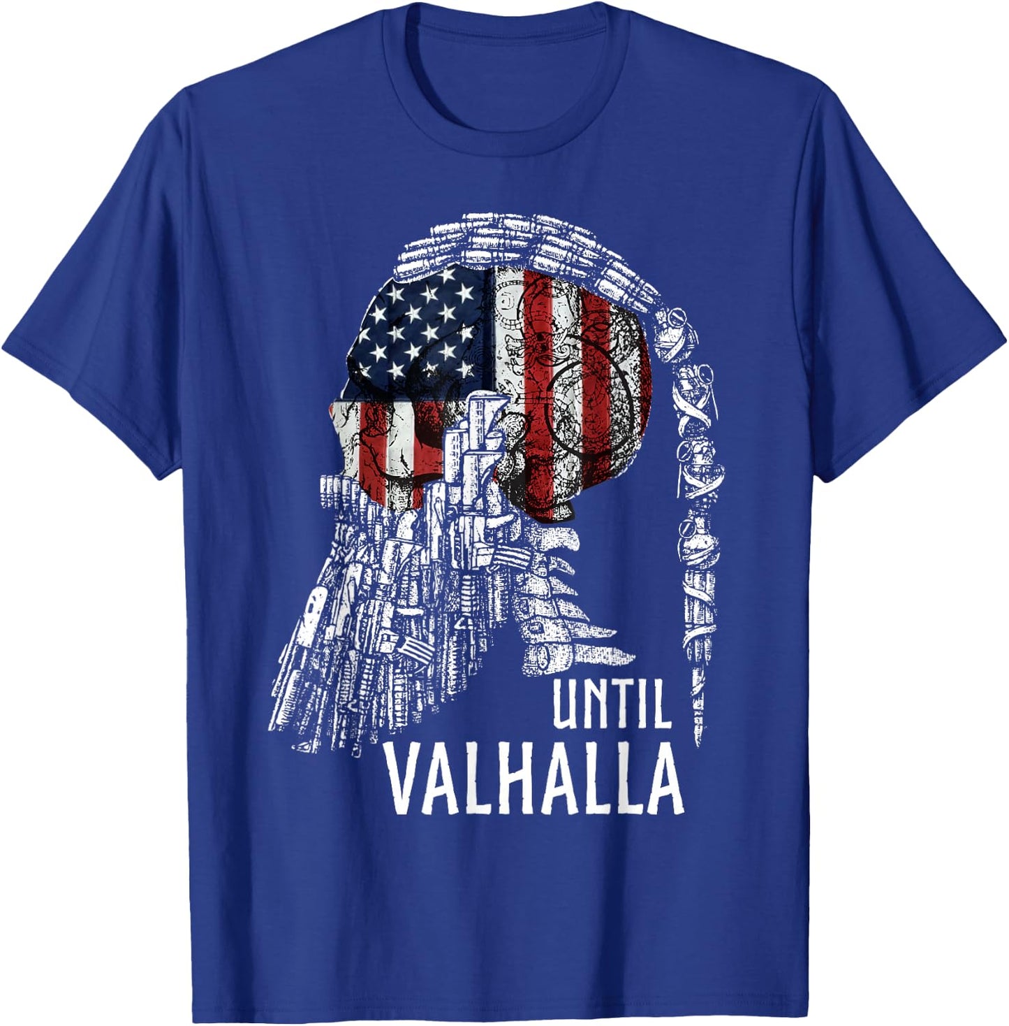 Until Valhalla, Skull American Flag, Viking US Patriot T-Shirt - T-Shirt | Royal