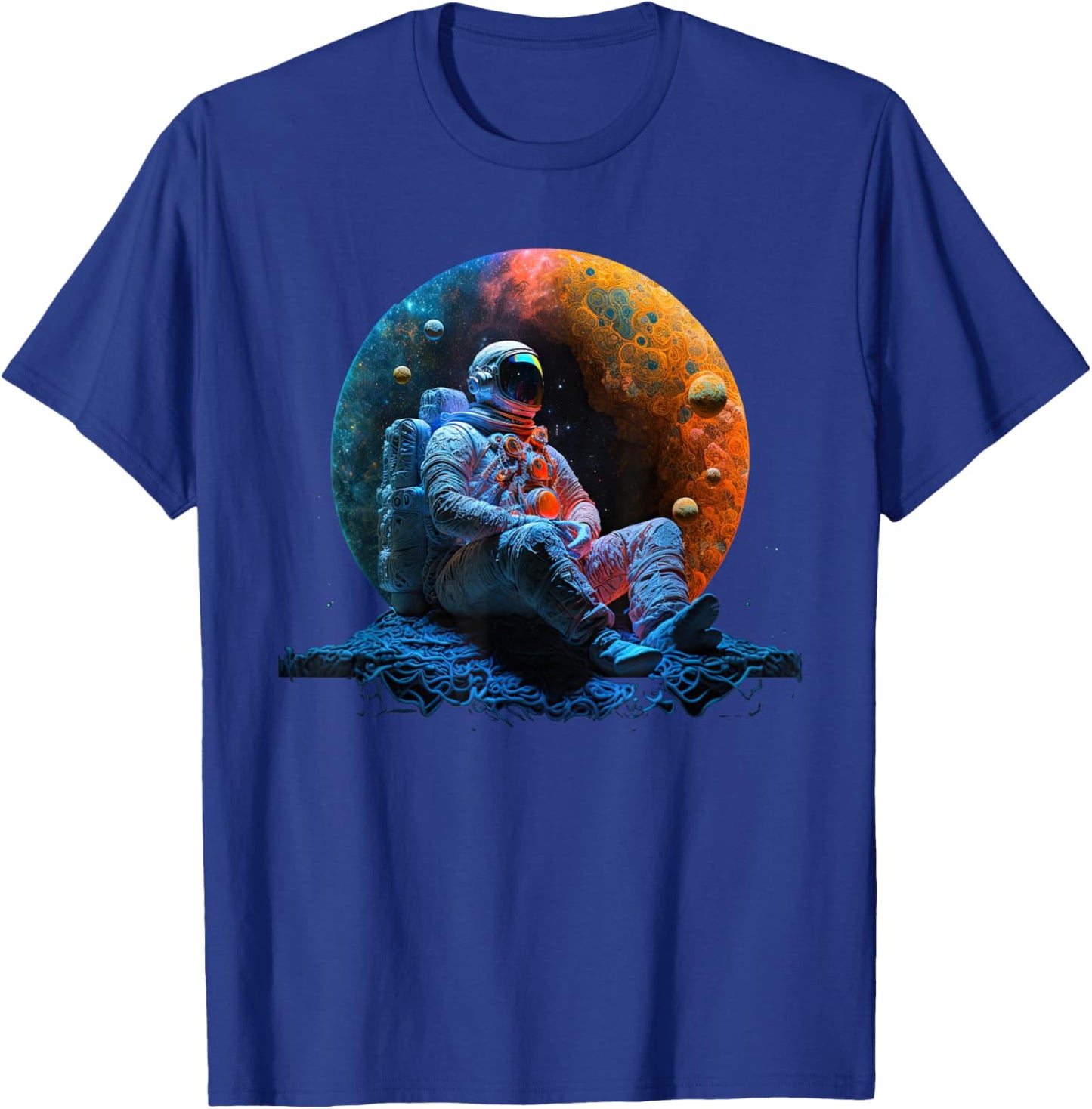 Meditating Astronaut Planets Meditation Astral Travel T-Shirt - T-Shirt | Royal