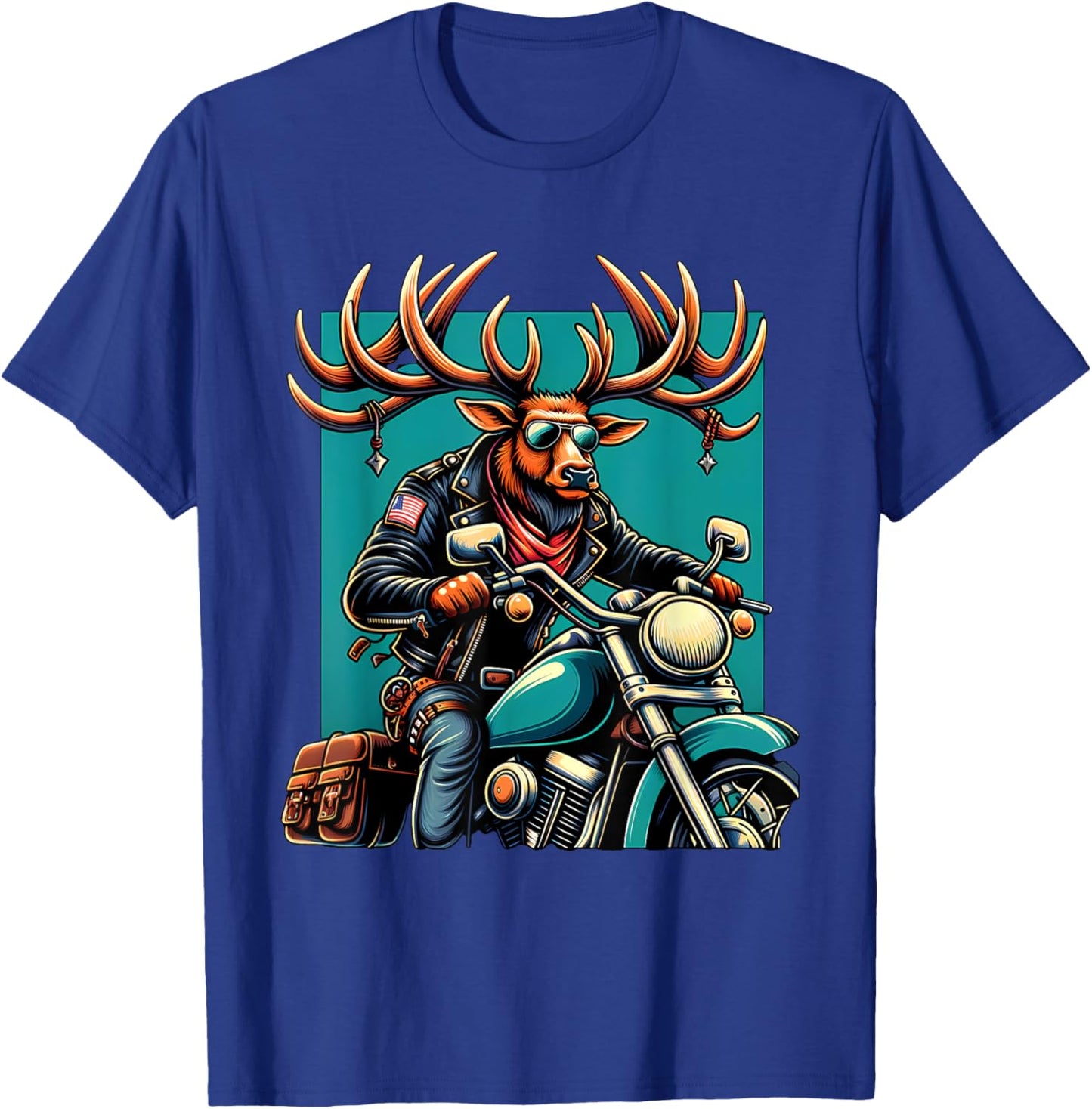 Biker Elk Riding Motorbike T-Shirt - T-Shirt | Royal