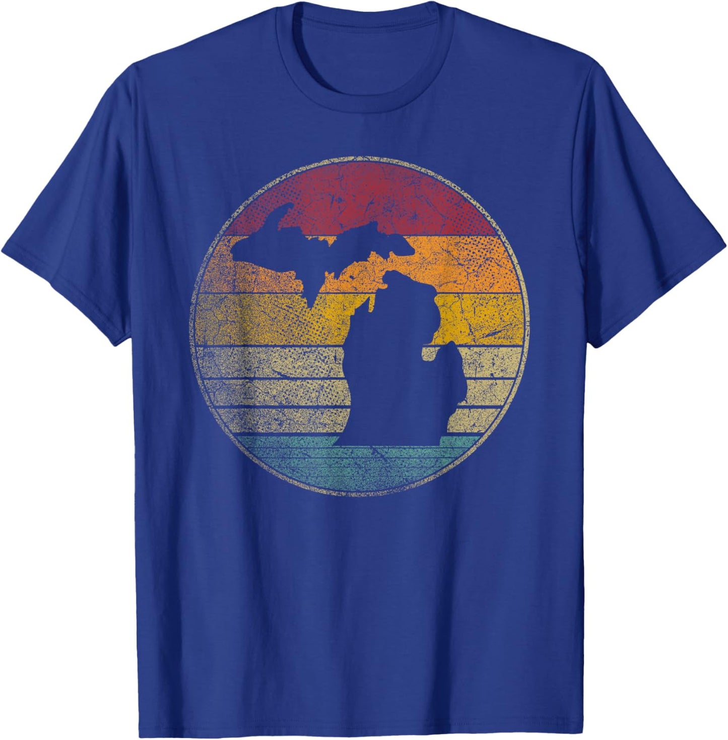 Michigan Vintage Distressed Retro Style Silhouette State T-Shirt - T-Shirt | Royal