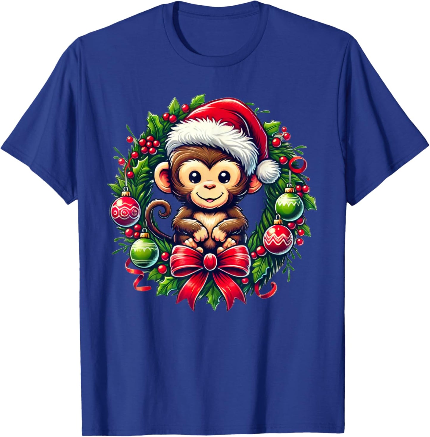 Monkey Santa Hat Christmas Xmas T-Shirt - T-Shirt | Royal