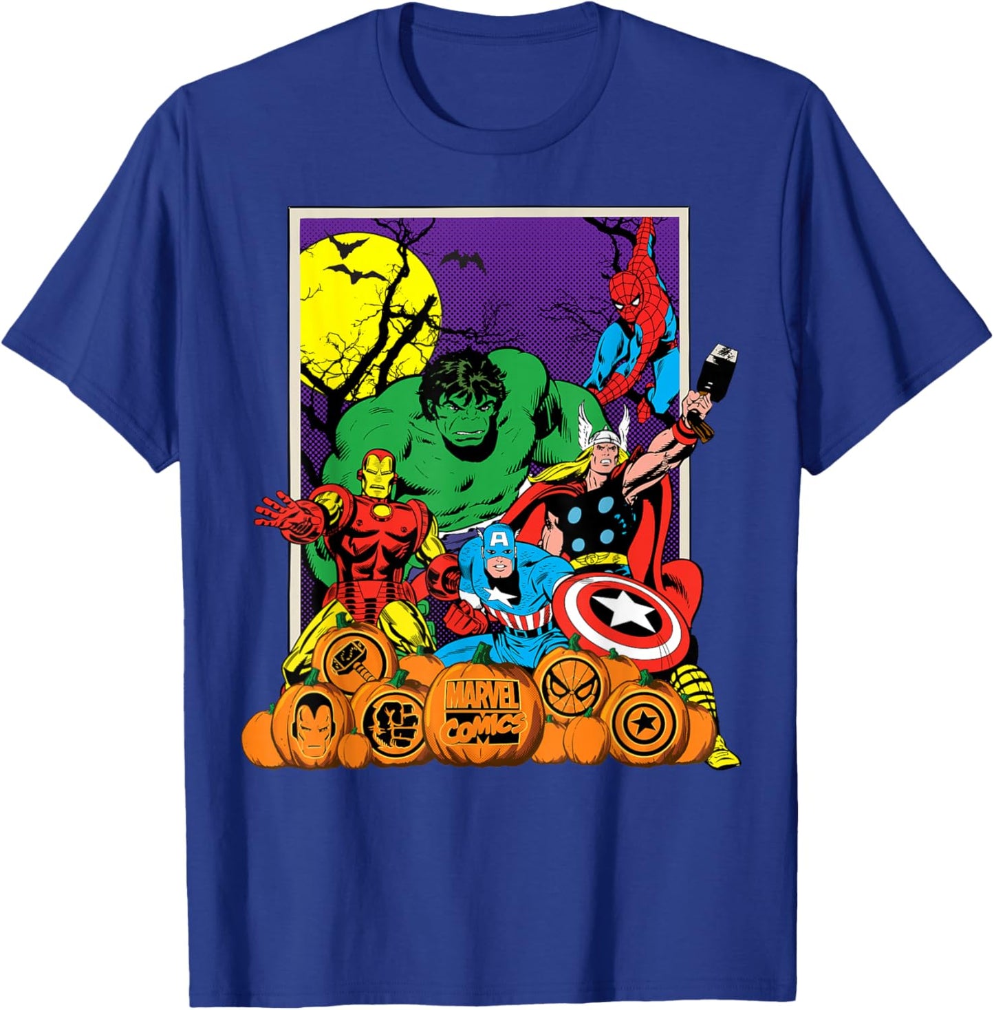 Marvel Comics Avengers Halloween Vintage Jack-o'-Lanterns T-Shirt - T-Shirt | Royal