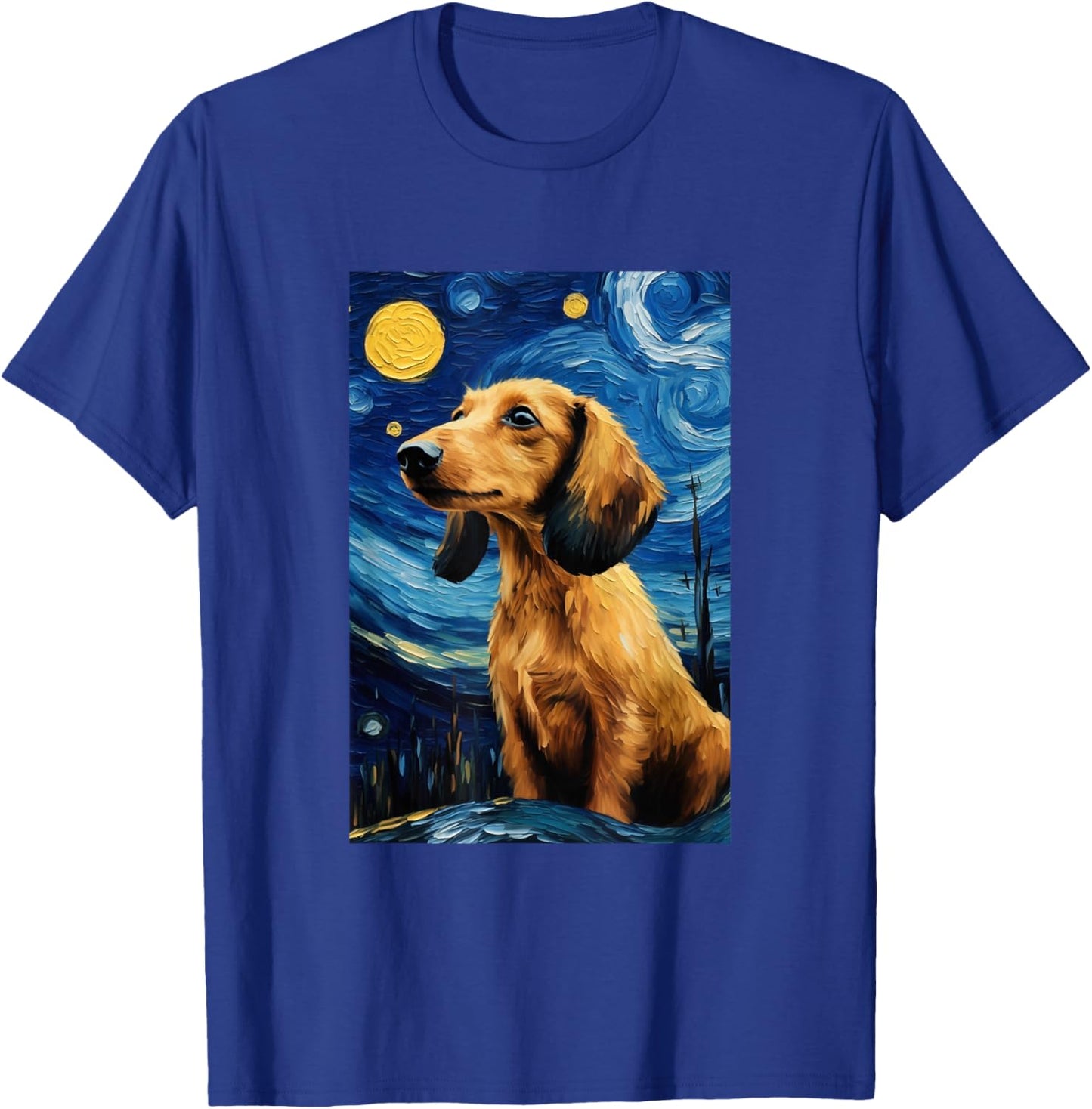 Cute Dachshund Dog Doggy - Van Gogh Style - Starry Night T-Shirt - T-Shirt | Royal