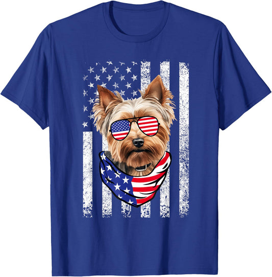 Yorkie American Flag USA Patriotic 4th of July T-Shirt - T-Shirt | Royal