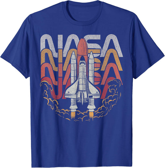 NASA Vintage Color Fade Rocket Take Off T-Shirt - T-Shirt | Royal