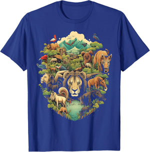Animal Kingdom with a Variety of Animals in Their Natura T-Shirt - T-Shirt | Royal