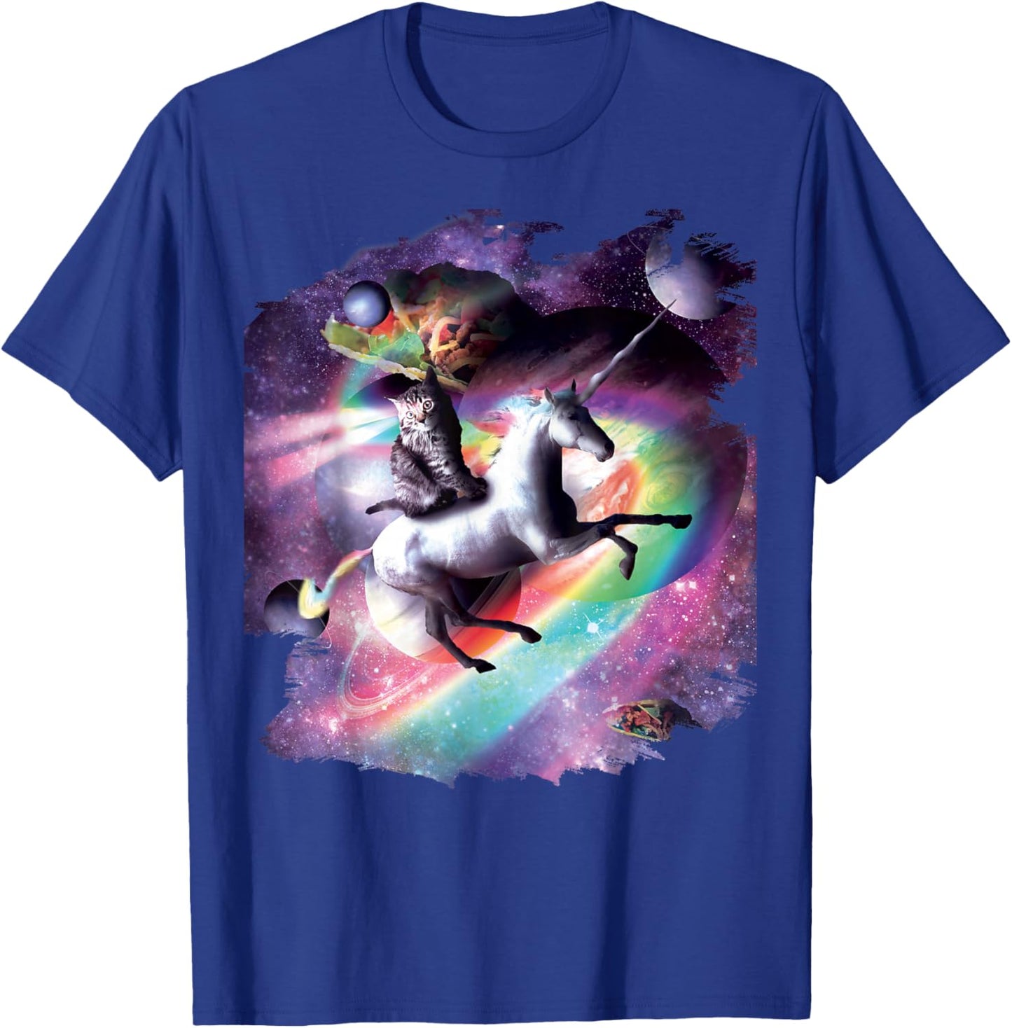 Cat Riding Unicorn In Space T-Shirt - T-Shirt | Royal